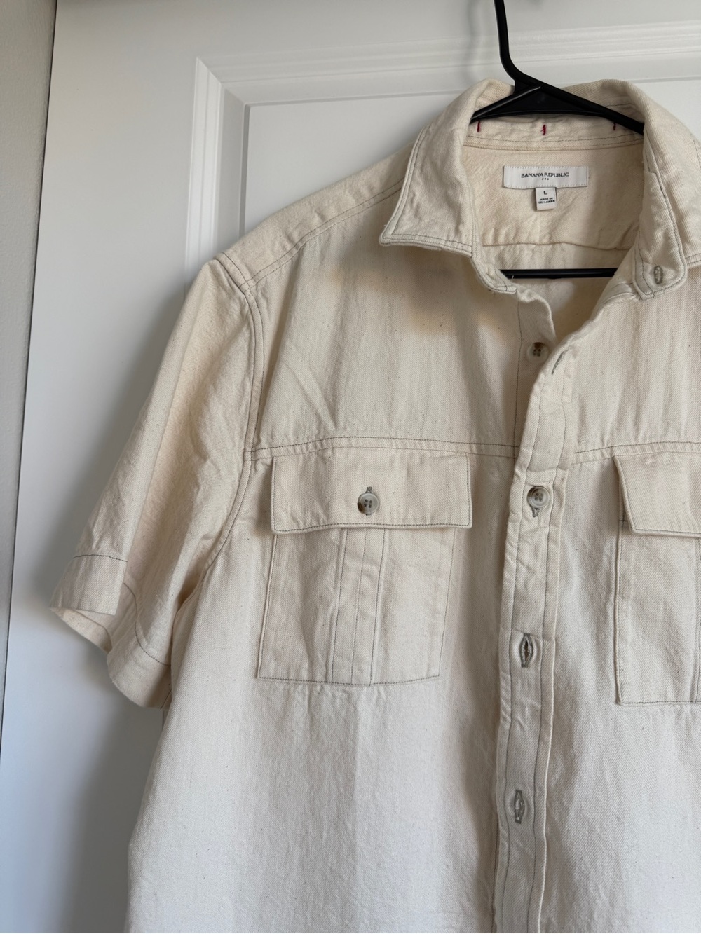 Banana Republic Shirt Cream Short Sleeve Button Down Cotton - Picture 6 of 6